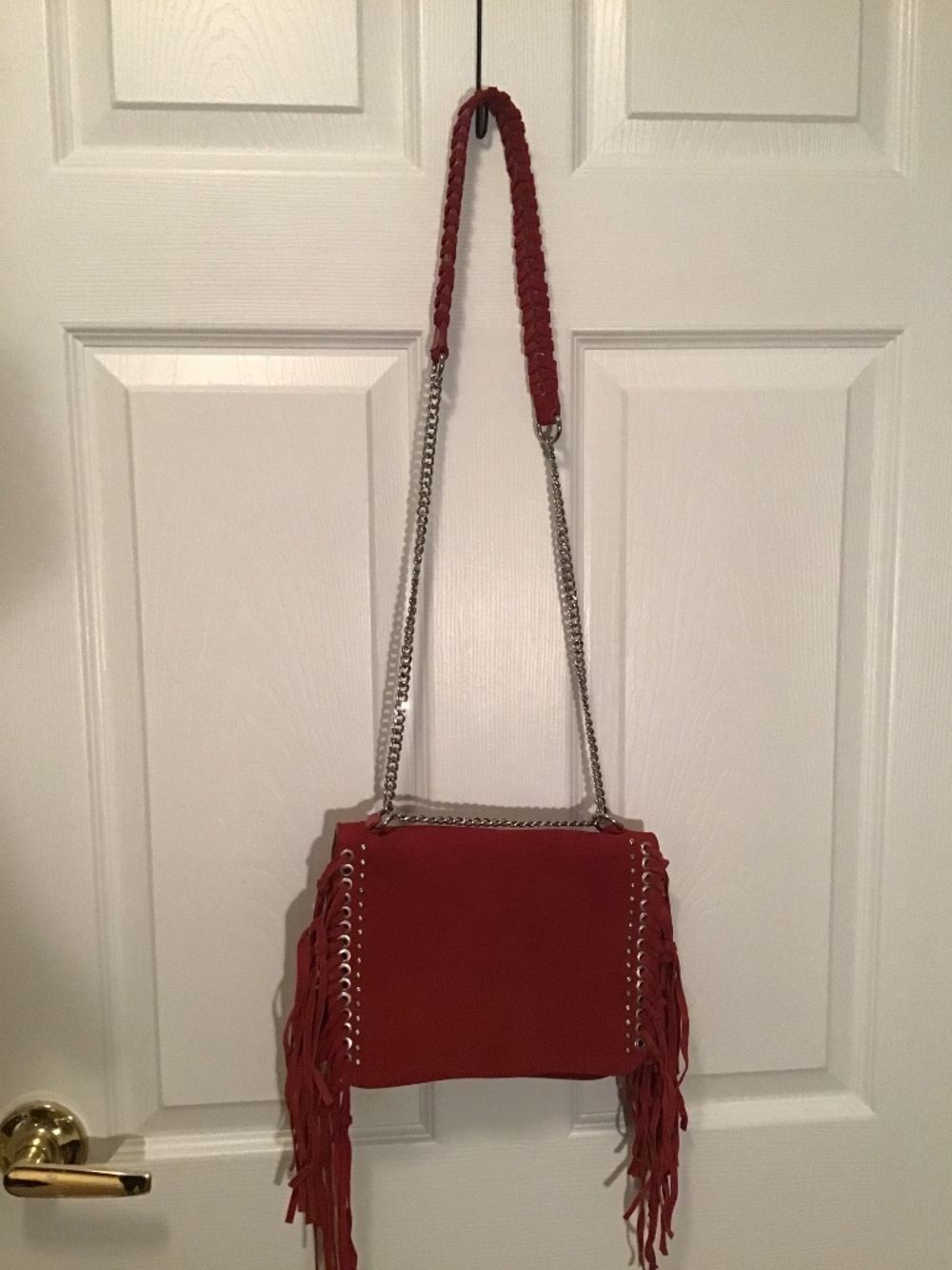 Zara Red Fringe Crossbody Bag with Chain Strap
